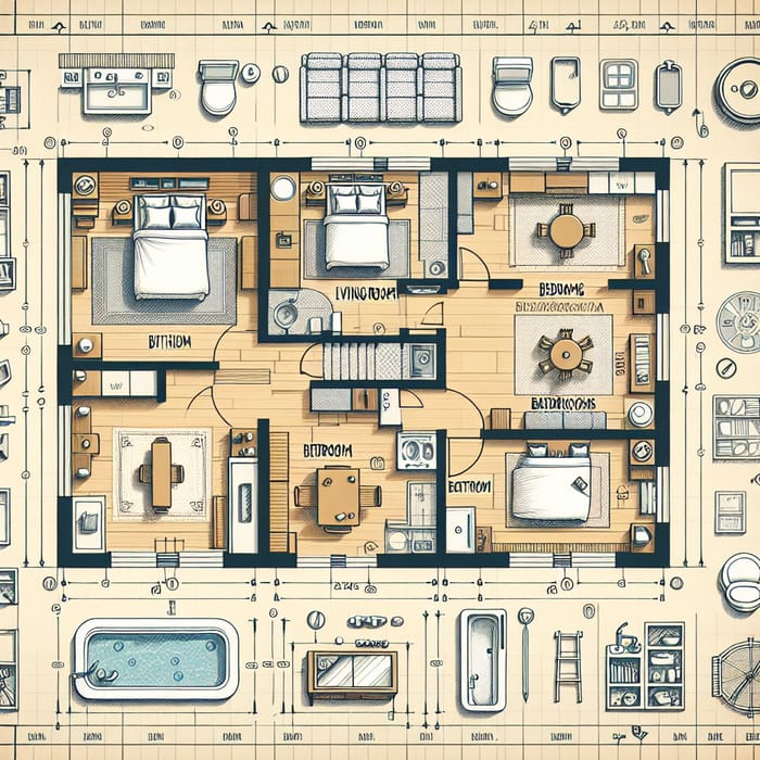 Full House Blueprint with Room Divisions and Key Elements