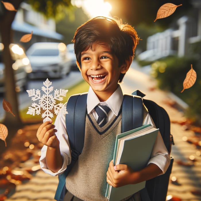 Young Boy Heading Home from School | Holiday Season Joy