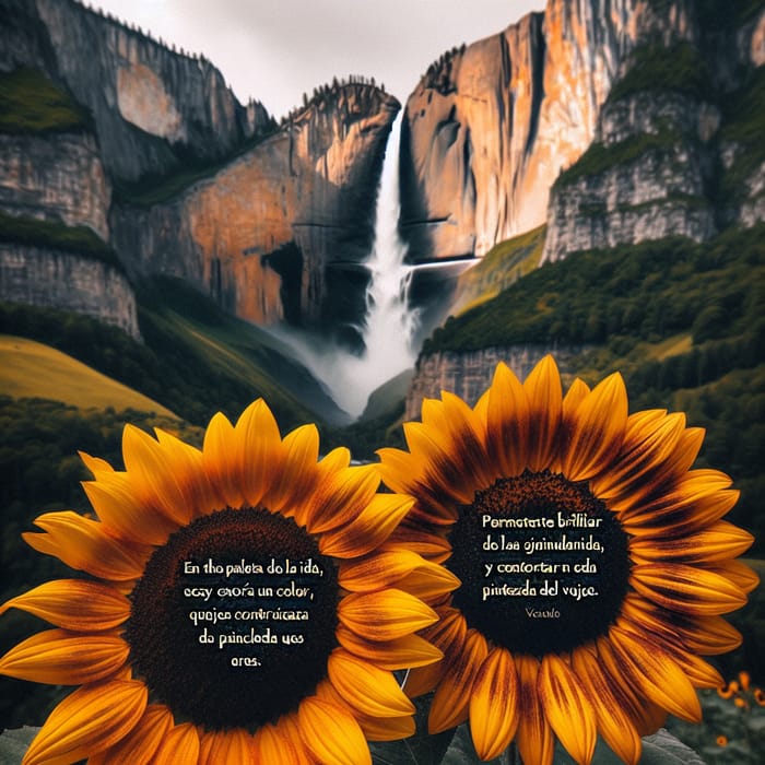 Sunflowers & Waterfall: A Nature's Masterpiece