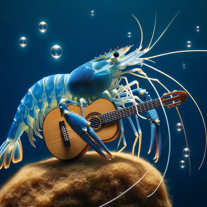 Blue Shrimp Playing Guitar Underwater