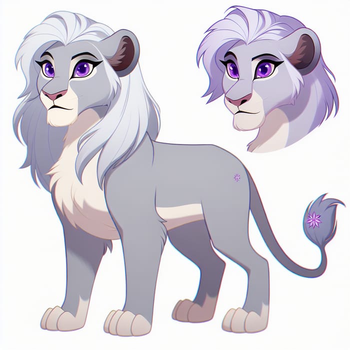 Silver Haired Lioness with Purple Eyes - Detailed Full Body Reference