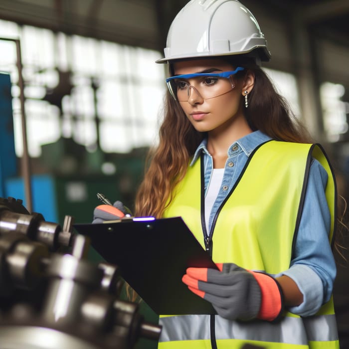 Hispanic Female Worker Conducting Safety Inspection for a Secure Workplace
