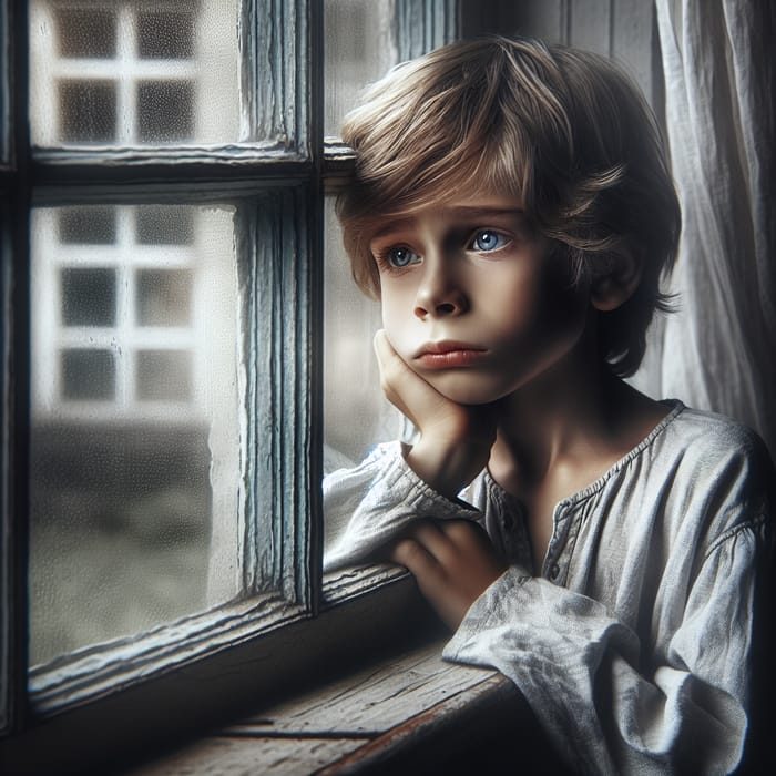 Heartbreaking Image of a Sad Child by the Window
