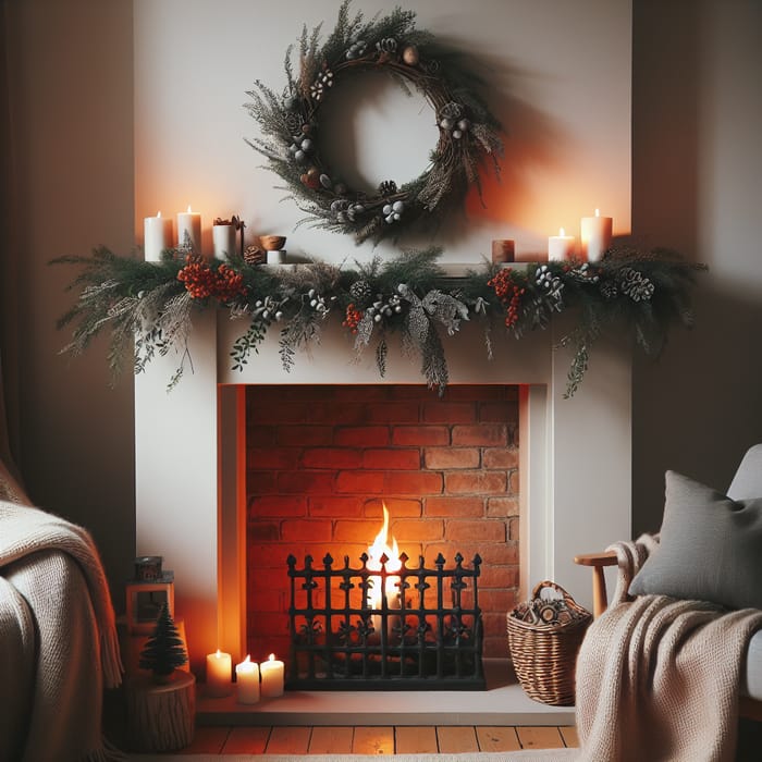 Minimalist Fireplace with Elegant Christmas Wreath