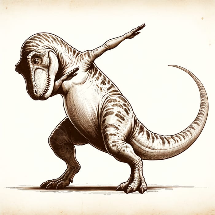 Vintage Dabbing Dinosaur 2D Illustration - White Background | Engaging Design