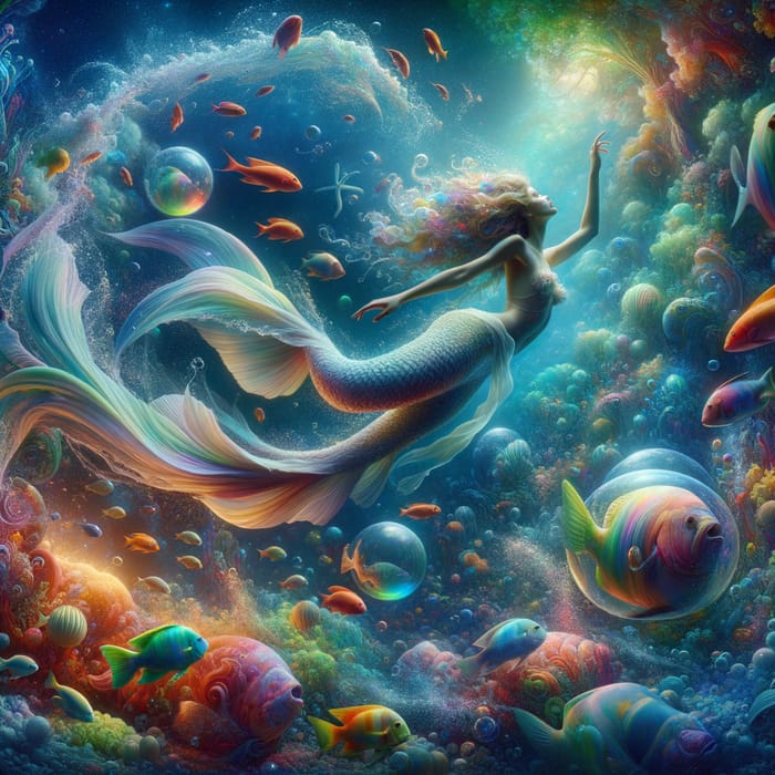 Vibrant Mermaid Swimming Among Colorful Fish | Underwater Fantasy