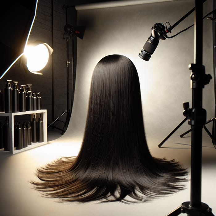 Stunning Silky Black Hair Wig in Professional Studio