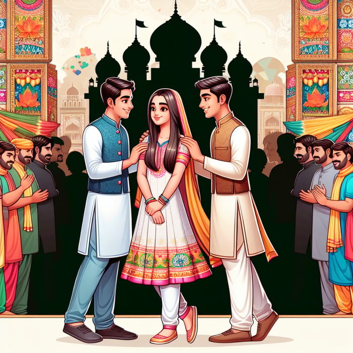 Indian Cultural Romance: Girl Between Two Men in Traditional Attire