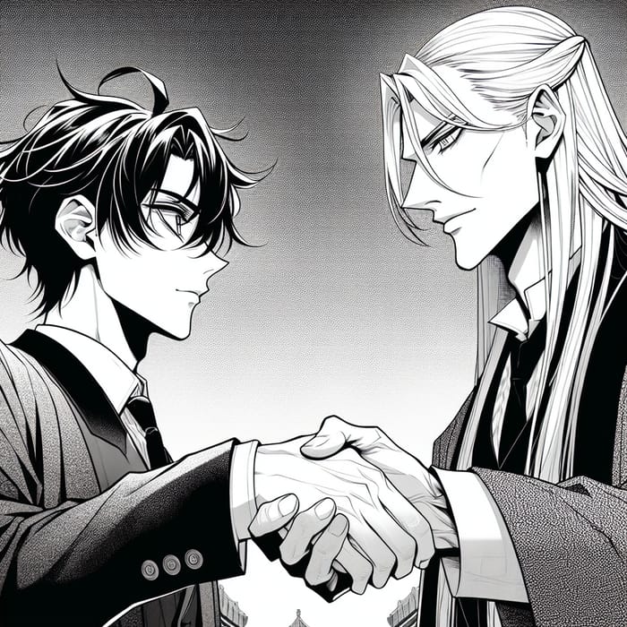 Unique Manga Handshake Scene with Distinctive Characters