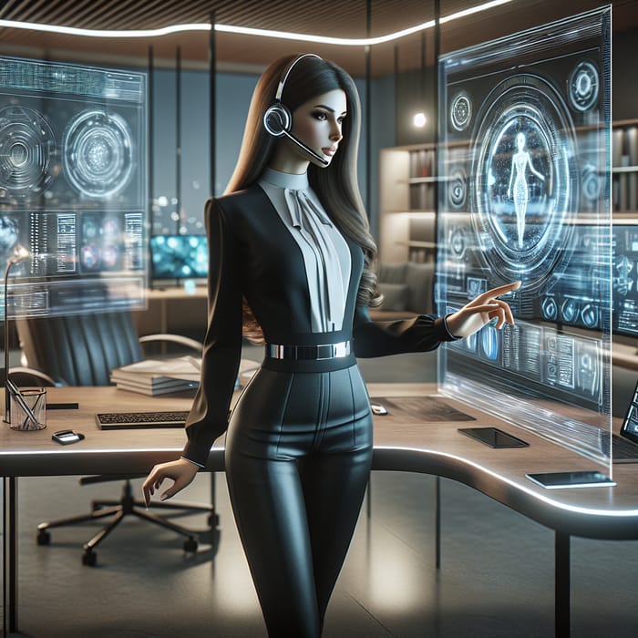 Sophisticated Virtual Assistant in Futuristic Workspace