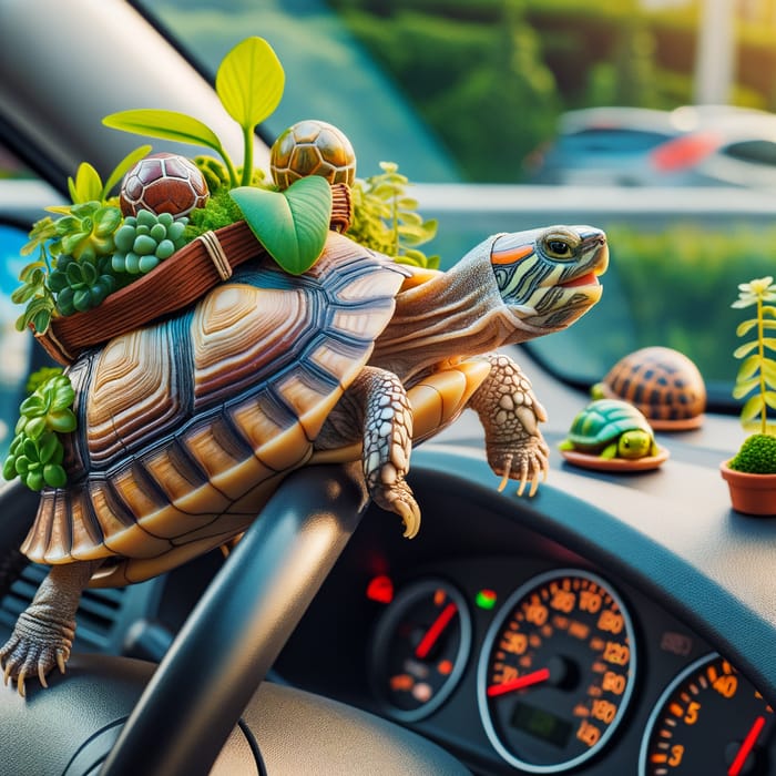 Turtle in Car - Adorable Scene