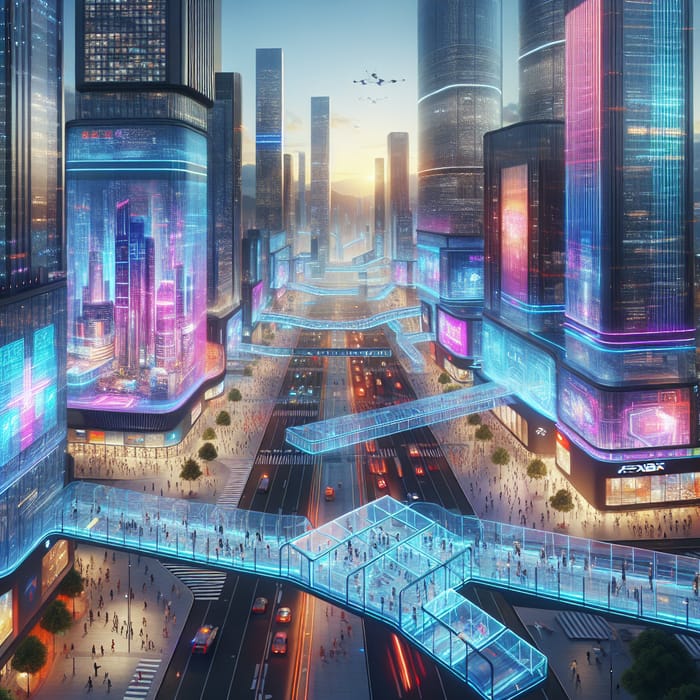 Futuristic City with Neon Lights and High-Tech Buildings