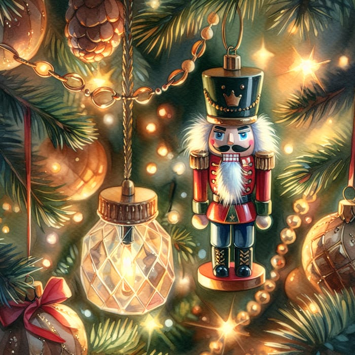 Nutcracker Watercolor Drawing | Festive Christmas Tree Decoration
