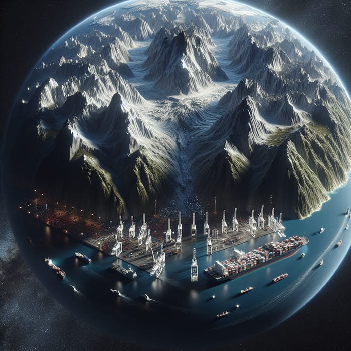 Stunning 3D Earth View with Mountains and Port