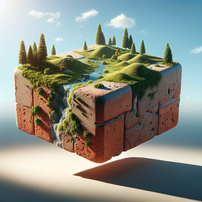 3D Flying Brick with Miniature Landscape