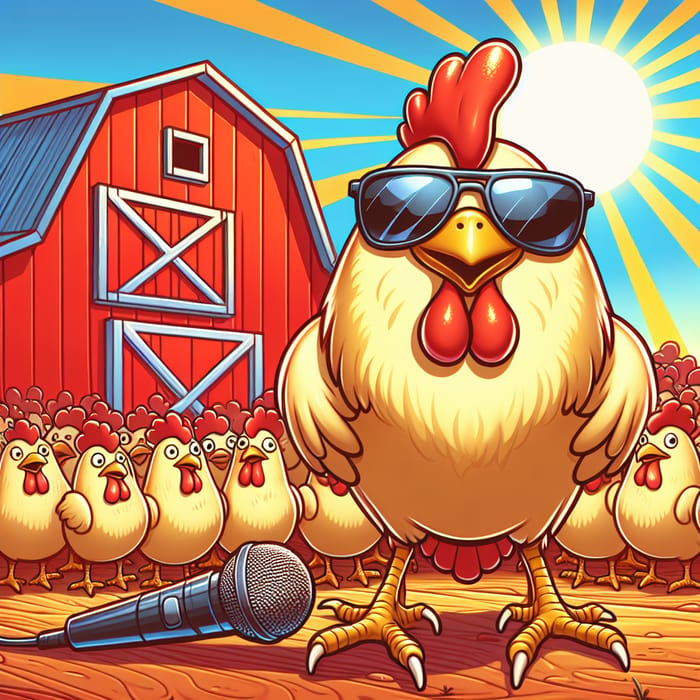 Funny Chickens with Sunglasses Outside Red Barn | Sunny Day Cartoon