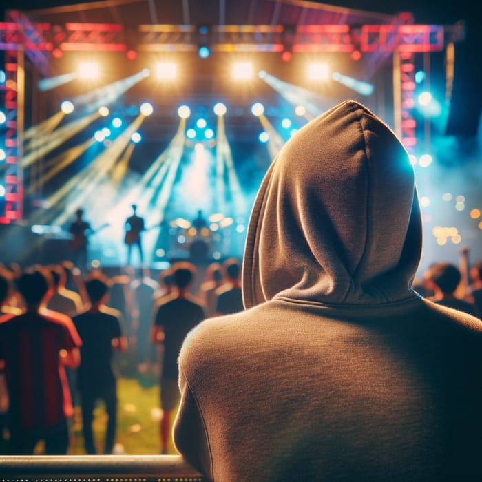 Hooded Music Lover Enthralled by Live Band Performance