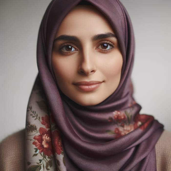 Elegant Middle-Eastern Woman in Purple Floral Hijab