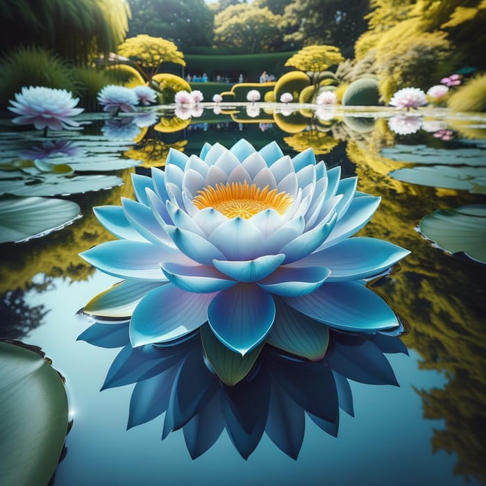 Blue Lotus Flower Blooming in Clear Pond