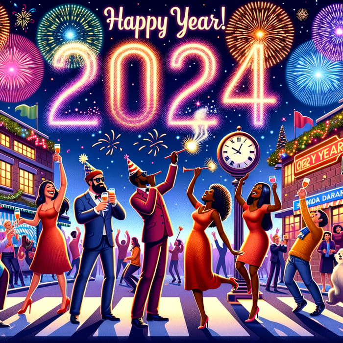 Happy New Year 2024 Festive Fireworks Celebration