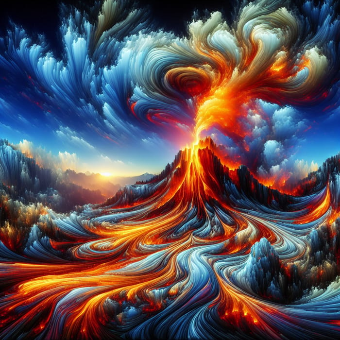 Abstract Volcanic Eruption Art - Surreal Landscape Depiction