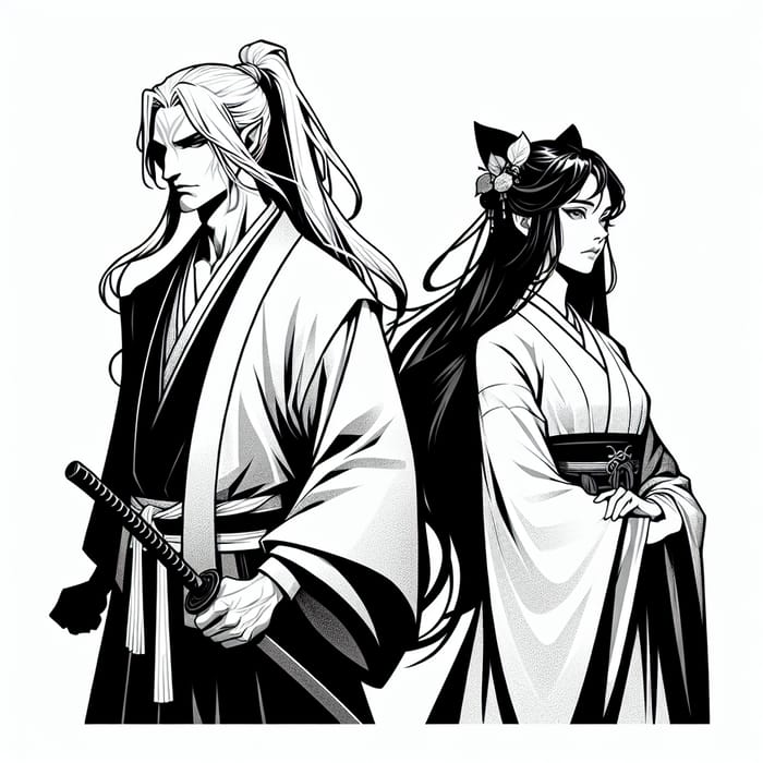 Inuyasha and Kikyo Artwork | Samurai Couple Illustration