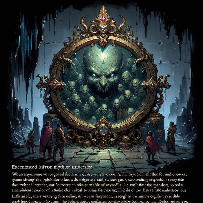 Enchanted Mirror: Sinister D&D 5e Artifact in Dark Cave
