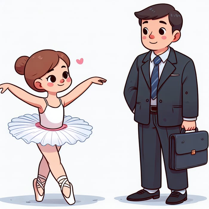 Cartoon Ballet Dancer Girl with Proud Office Dad