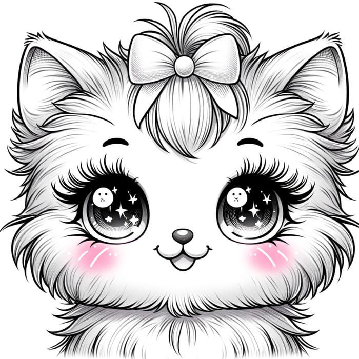 Illustration of Adorable Kitten with Cheerful Expression and Cute Bow