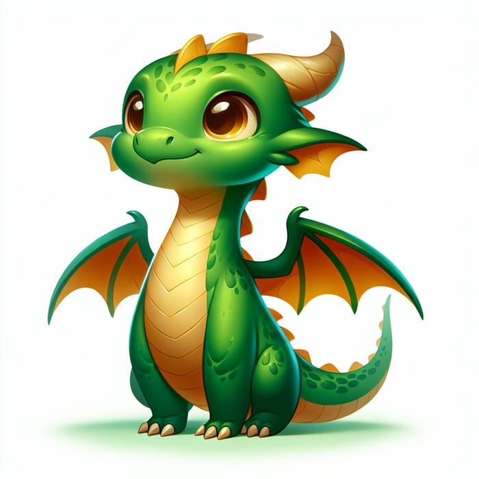 Golden Green Little Dragon Standing Tall and Looking Straight