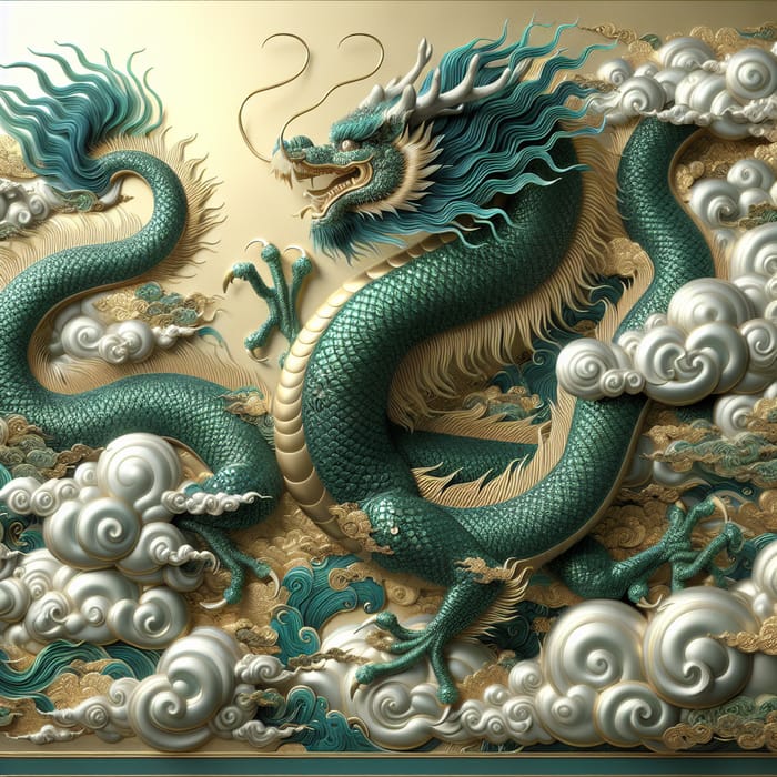 Green Oriental Dragon Art | Mythical Asian Graphic Design