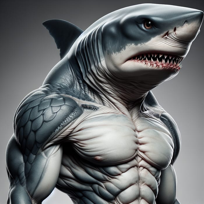 Create a humanoid shark with a menacing look