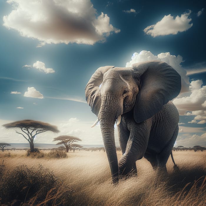 Majestic Elephant in Natural Habitat - Serene Savanna Scene