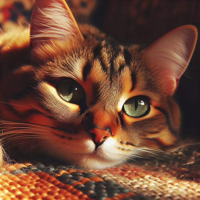 Cute Mackerel Tabby Cat Resting Serenely