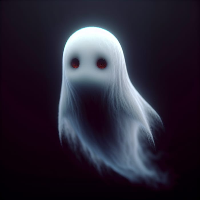 Sad Ghost with Glowing Red Eyes - Haunting Image