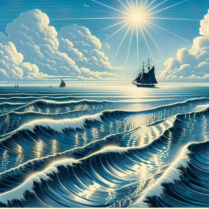 Tranquil Sea Scene with Sailing Ship