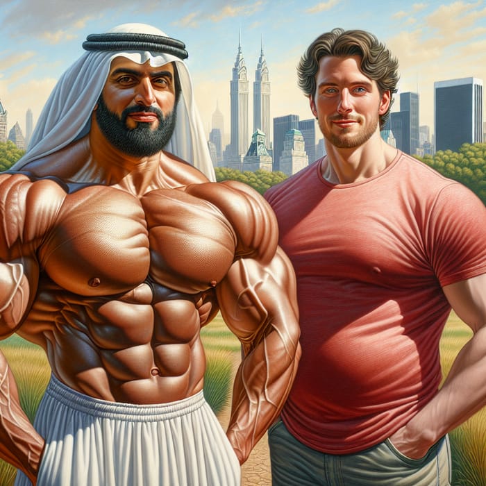 Men Muscle Contrast in Sunny Park | Diverse Physique Encounter