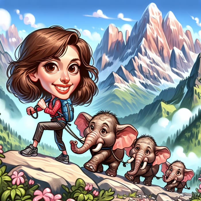 Ricarda Lang and Elephants Alpine Crossing Caricature