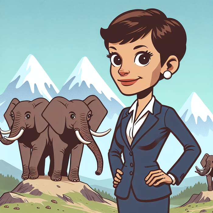 Riccarda Lang Caricature Leading Elephants Through Alpine Route