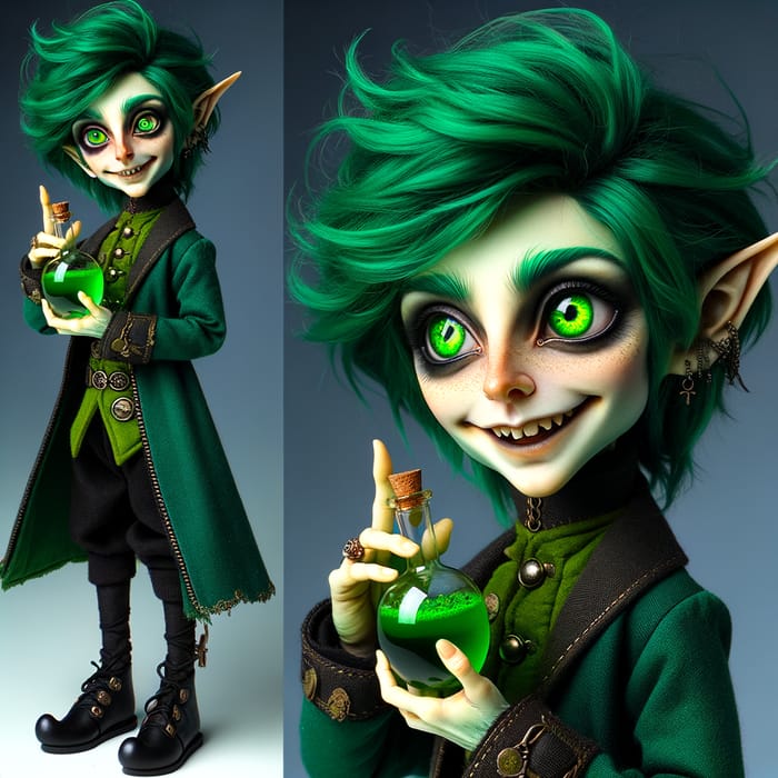 Mystical Elf with Nuclear Green Hair and Alchemist's Vial