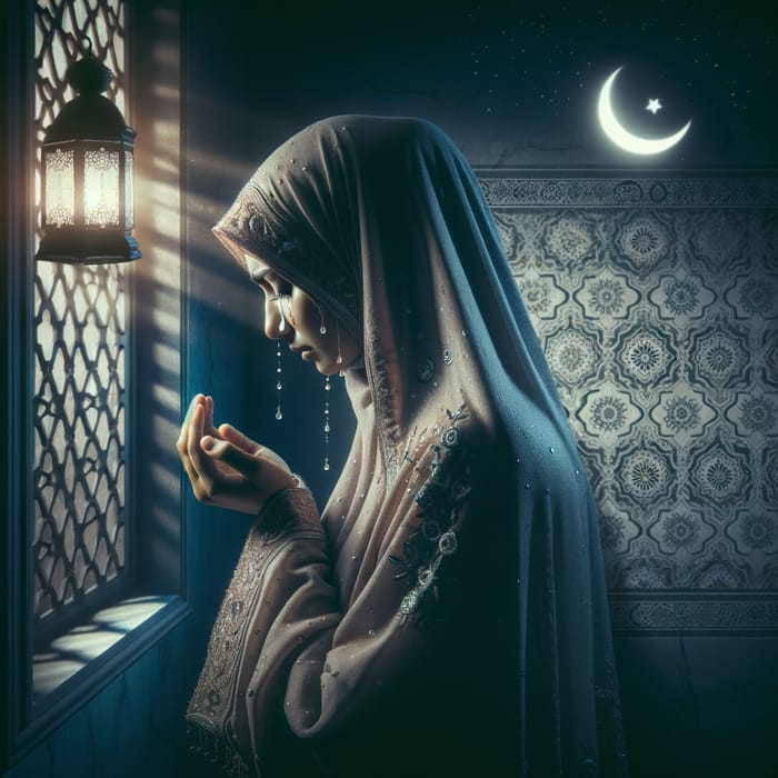 Devout South Asian Woman Fasting and Praying on Laylatul Qadr Night