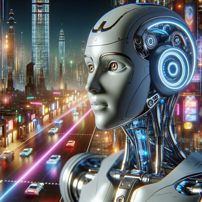 Un Bot in Futuristic Cityscape - Mechanical Marvel