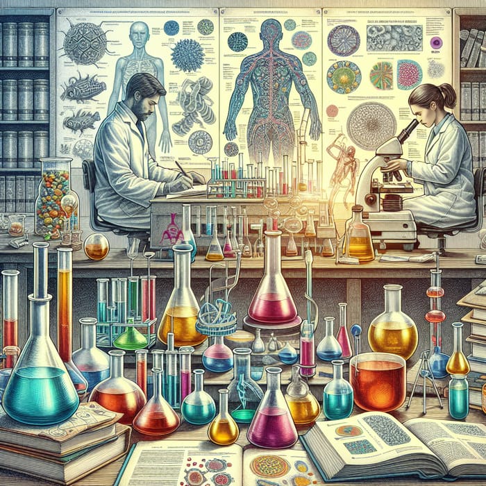 Intricate Medical Research Illustration | Laboratory Scene