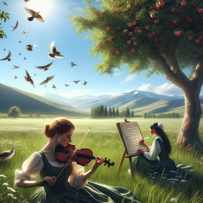 Tranquil Scenery: Music Composition in Green Meadow