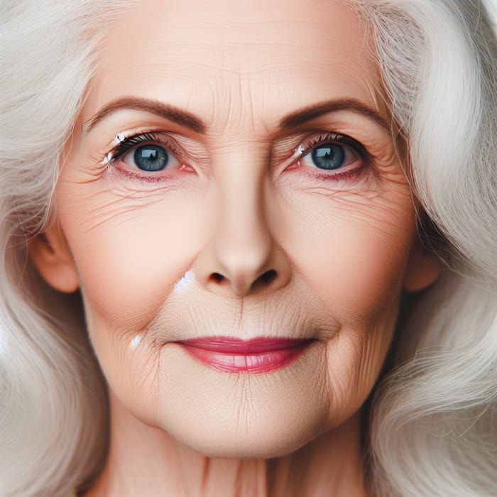 Elegant Elderly Woman with White Hair and Blue Eyes