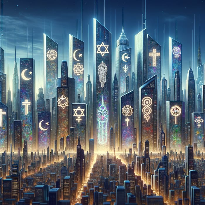 Futuristic City with Religious Diversity | Skyscraper Symbols