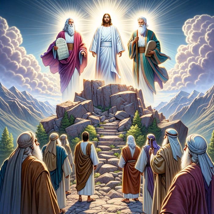 Transfiguration on Mount Tabor: Biblical Scene with Jesus, Moses, and Elijah