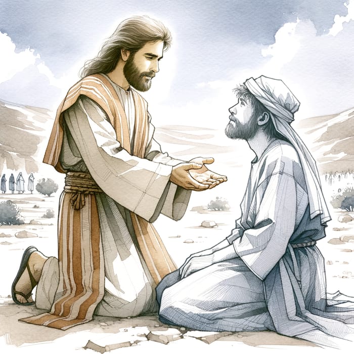 Healing of a Leper by Jesus: Biblical Watercolor Painting