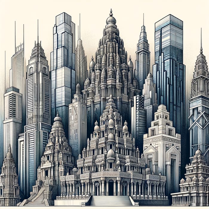 Cityscape Skyscrapers: Modern Towers with Ancient Temple Vibes