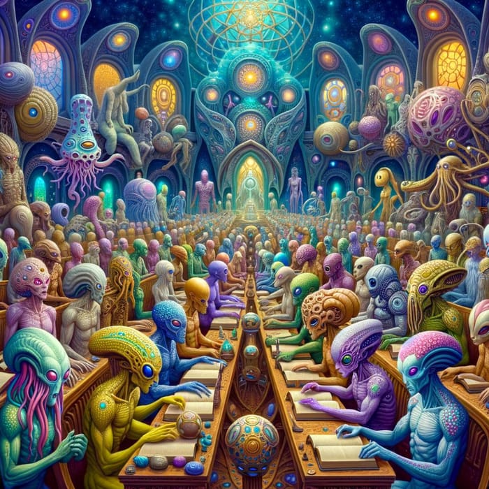 Alien Congregation in Intergalactic Spiritual Gathering